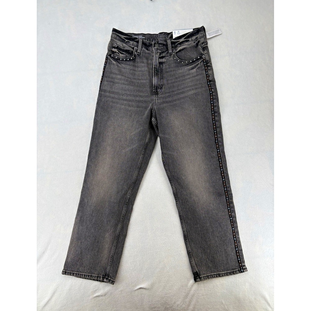 Arizona Jean Co Vintage Straight High Rise Slim Fit Gray Wash Studded Jeans 11